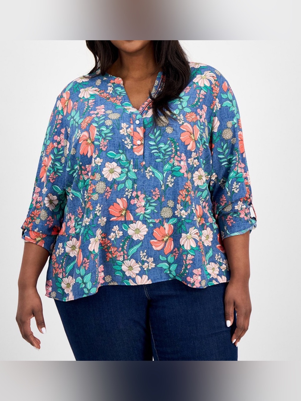 NWT Tommy Hilfiger Beautiful Blue Floral Split-Neck Blouse Size 3X